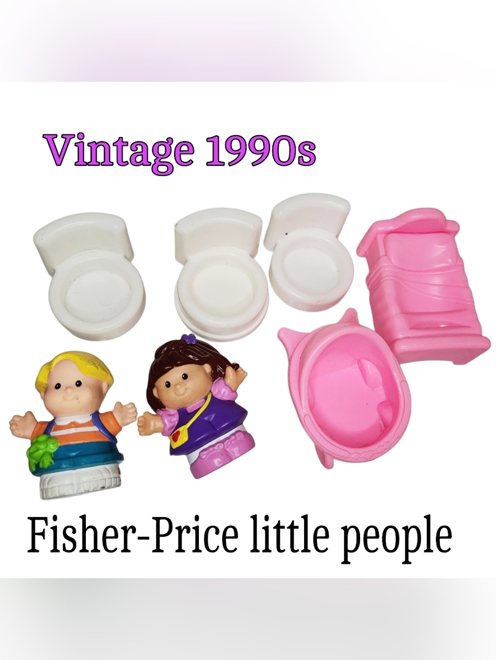 Vintage 1990/00's Fisher-Price Little People Pink Purple White Playset Figures